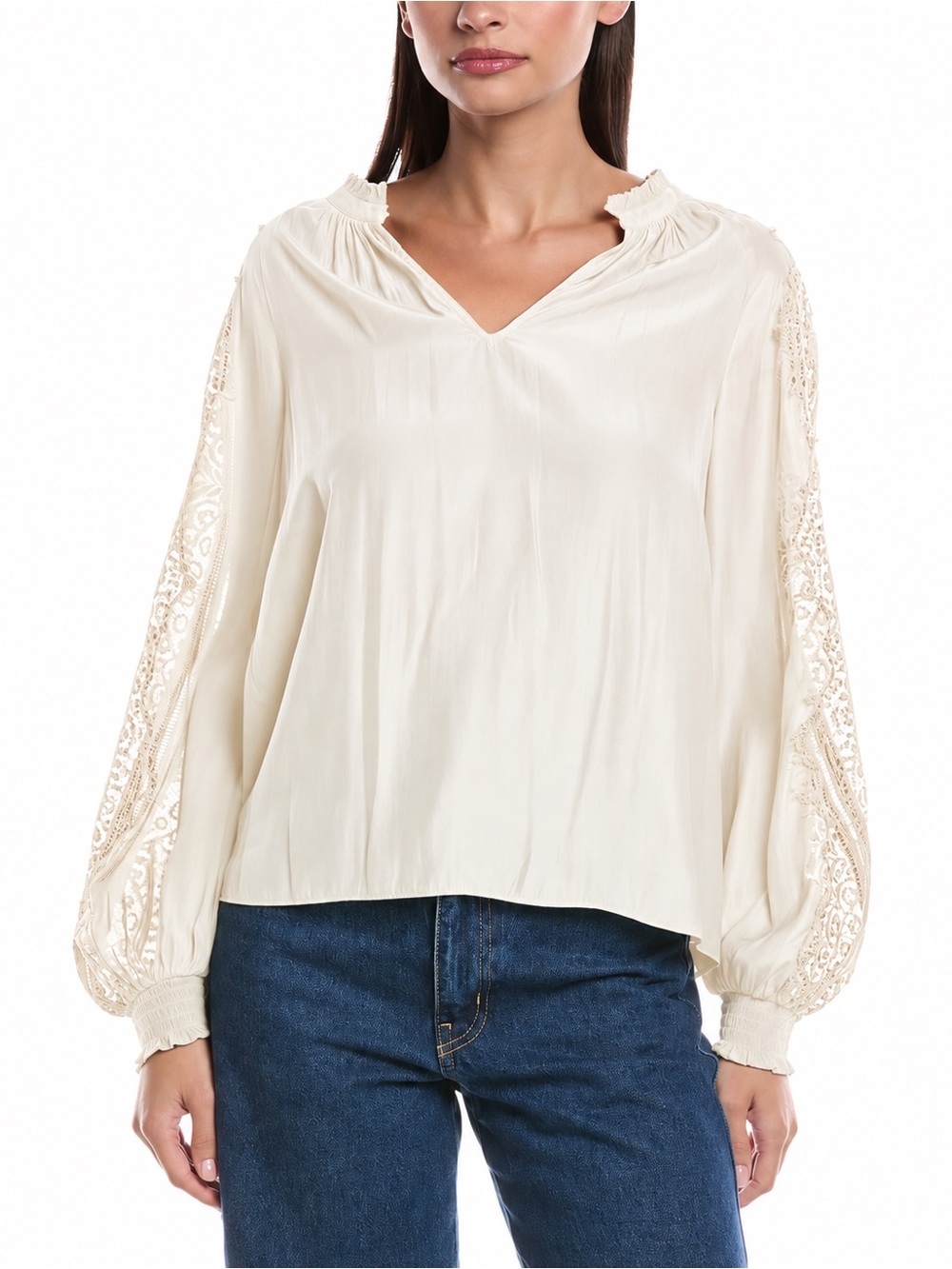 Ramy Brook Agatha Blouse Ivory Lace Studded NWT Size S